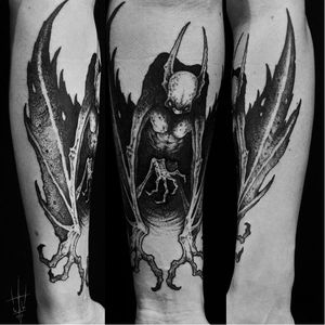 Winged monster tattoo by Sergei Titukh #SergeiTitukh #blackwork #monster