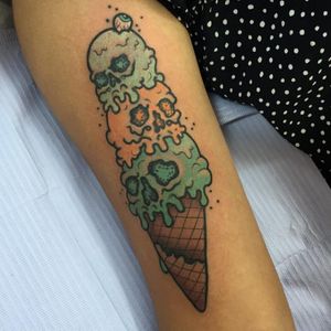 3 scoop skull ice cream tattoo by Christina Hock #ChristinaHock #skull #icecream #icecreamcone #eye