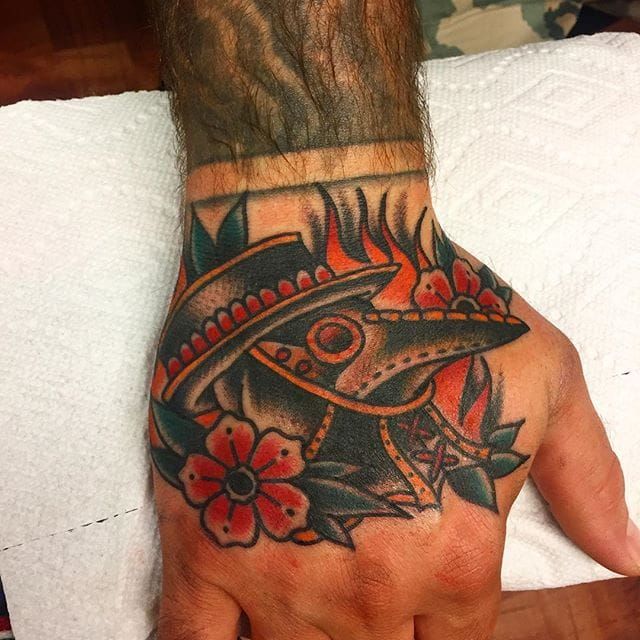 Tattoo uploaded by Robert Davies • Plague Doctor Tattoo by Mikey Sarratt  #plaguedoctor #traditional #traditionalartist #oldschool #classic  #boldwillhold #MikeySarratt • Tattoodo