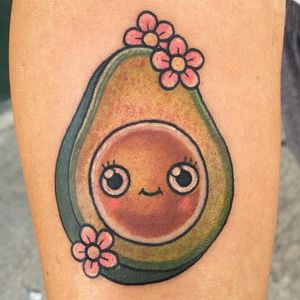 Cute halved avocado tattoo by Meri. #cute #kawaii #avocado #fruit #tattoosbymeri #Meri
