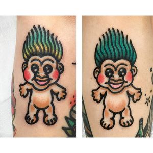 Troll Doll tattoo by Redlip Tattooer. #troll #doll #trolldoll #toy #Redlip #90s #90stattoo
