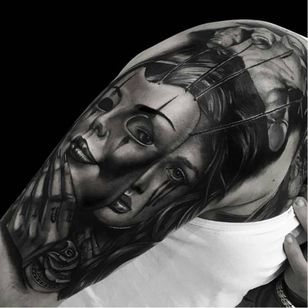 Y tatuaje de Abel de Ronstoppable #OGAbel #art #chicano #blackandgrey #Ronstoppable #mask