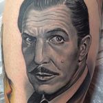 Vincent Price Tattoo by Nate Beavers #VincentPrice #VincentPriceTattoos #ActorTattoos #HollywoodTattoos #ClassicActor #NateBeavers #actorportrait #hollywood #portrait