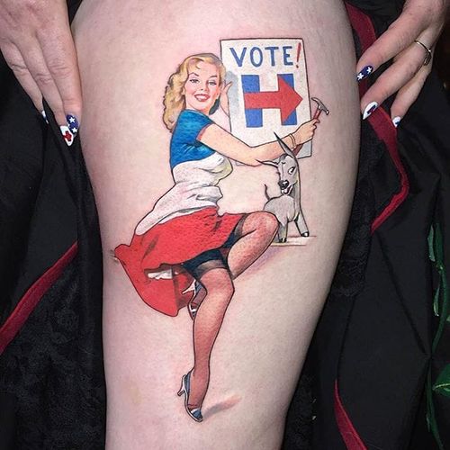 Hillary Clinton 2016 tattoo by David Corden. #HillaryClinton #imwithher #pinup #election2016 #2016 #election #vote #america