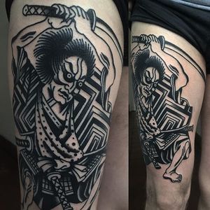 Samurai tattoo by Will Geary #traditional #traditionaltattoo #blackwork #blackworktattoo #boldtattoos #blackworksamuraitattoo #samuraitattoo #samurai #WillGeary