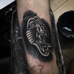 Baboon Tattoo by Luca Polini #baboon #baboontattoo #blackwork #blackink #blackworktattoo #blackworkrtist #LucaPolini