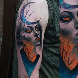 Surreal Woman Tattoo by Pawel Skarbowski #realism #abstractrealism #colorrealism #blackandgreyrealism #PawelSkarbowski