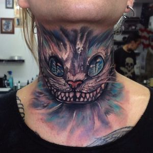 Cheshire cat neck tattoo by Anrijs Straume. #cheshirecat #aliceinwonderland