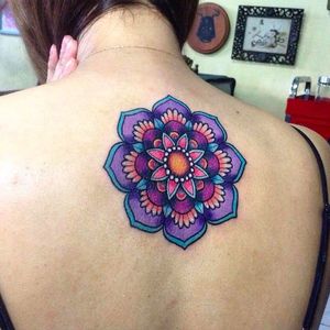 Bright and Bold Flower Mandala Tattoo by Jan Fresco at Good Hand Tattoo #JanFresco #GoodhandTattoo #Tox #Bright #Bold #Flower #Mandala