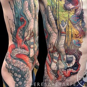 Neo traditional octonaut tattoo by Teresa Sharpe. #neotraditional #TeresaSharpe #octonaut #sea #jellyfish