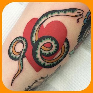 Snake Heart Tattoo by Leonie New #RedHeart #RedHeartTattoos #RedHeartTattoo #HeartTattoos #ClassicHeartTattoo #TraditionalHeart #TraditionalHeartTattoos #LeonieNew