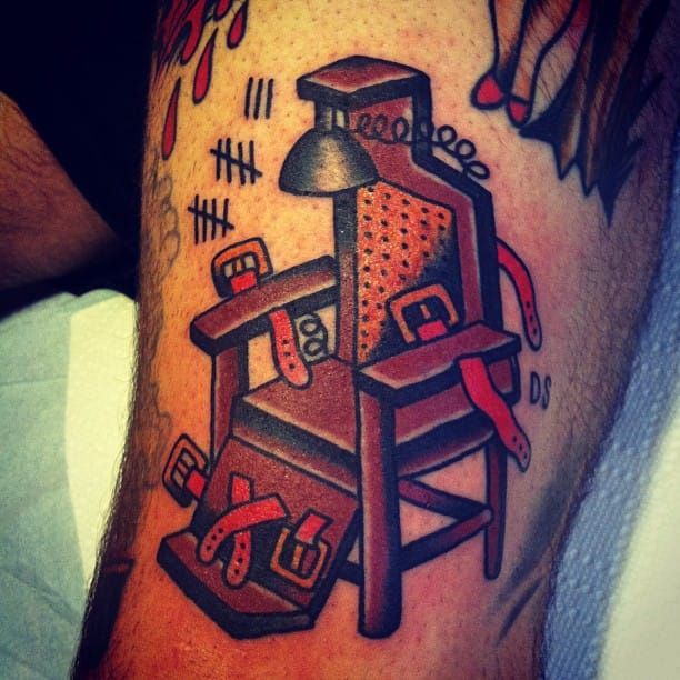 Sunset Tattoo  Electric Chair Blackwork Tattoo by Roger Moore
