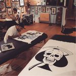 Painting some death in paradise designs at Green Point Tattoo studio #greenpoint #deathinparadise #blackwork #designs #paintings