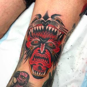 Demon beast Tattoo by James McKenna via Instagram @J__Mckenna #JamesMcKenna #Traditional #Neotraditional #Opticalillusion #Fremantle #WesternAustralia #Demon #Beast