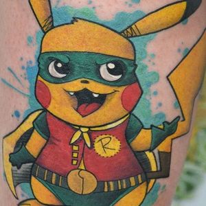 Pikachu Robin Tattoo by Joanie Dallaire #robin #pikachu #pokemon #pokemongo #pokemonart #popculture #JoanieDallaire