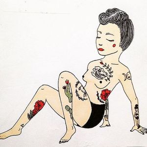 Topless lady via fawnandolive #tattooedlady #illustration #fineartist #colorful #artshare #SarahMyers #art