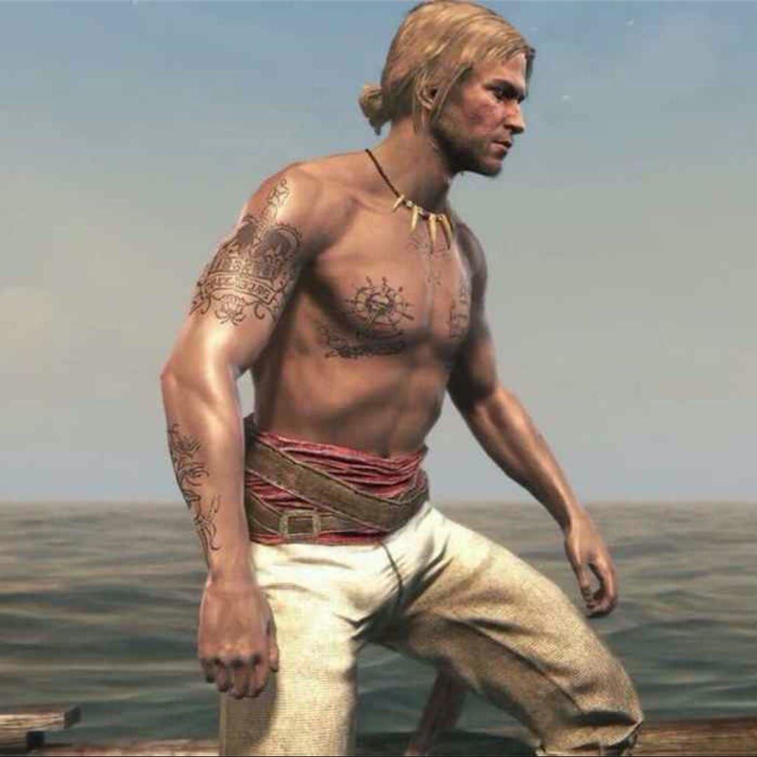 Edward Kenway tattoo collage closeup from Assassins Creed IV Black Flag   Ideias para personagens Vikings Tatuagem pirata