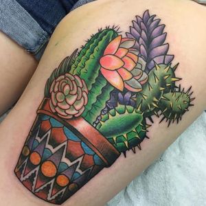 Succulent tattoo in a plant pot by Dennis Pase #DennisPase #succulent #plant #botany #cactus (Photo: Instagram)