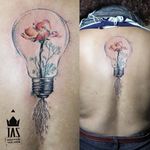 Poetic lightbulb tattoo by Rodrigo Tas #RodrigoTas #watercolor #graphic #lightbulb #flower