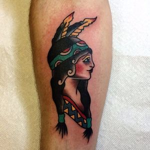Native Girl Tattoo by Akira Latanzio #nativeamerican #nativegirl #traditional #traditionalartist #oldschool #classic #classicflash #AkiraLatanzio