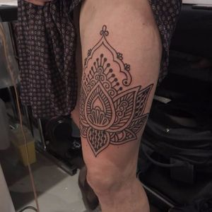 Lotus tattoo by Antti Kuurne #AnttiKuurne #ornamental #ethnic #pattern #blackwork #linework #mehndi #lotus
