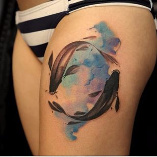 Tatuaje de Koi por Joice Wang #JoiceWang #watercolor #graphic #nature #koi #fish