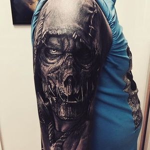 Hooded Zombie Skull Tattoo by Sandry Riffard @audeladureeltattoobysandry #SandryRiffard #SandryRiffardtattoo #Realistic #Black #Blackandgray #Blackwork #Skull #Skulltattoo #France