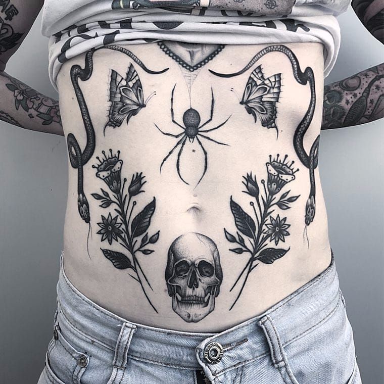 Spider Tattoo On Belly
