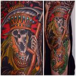 King Reaper and Leopard side tattoo by Peter Lagergren. #peterlagergren #neotraditional #reaper #leopard #PeterLagergren