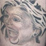 Tattoo of Hilary Clinton with her excited face on. #blackandgrey #DonaldTrump #HilaryClinton #portraiture #presidentialdebate #Election2016