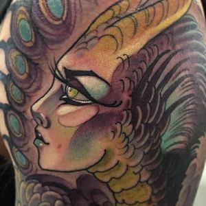 By Teresa Sharpe #TheresaSharpe #BestInk #ColorIllustrative #Lady #LadyHead #Peacock