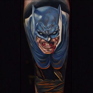 Tattoo uploaded by Ross Howerton • Ben Ochoa's Frank-Miller-style depiction  of Batman based on an illustration by Ben Oliver (IG—ben_ochoa). #Batman  #BenOchoa #color #comicbooks #DC #portraiture • Tattoodo