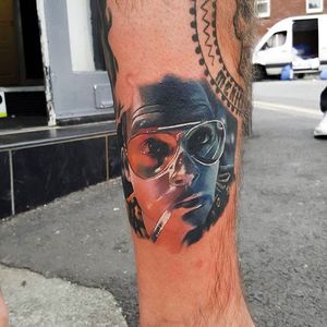 A portrait of Johnny Depp as Hunter Thompson. Cool tattoo by Craig Cardwell. #CraigCardwell #surreal #painterly #colorportrait #portrait #johnnydepp #huntersthompson