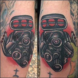 Engine Tattoo by Mike Bentley #engine #mechanical #traditional #MikeBentley