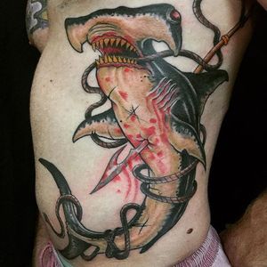 Harpooned Shark Tattoo by @Nailz #harpoonedshark #shark #neotraditional #Nailz