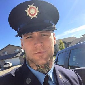 I do love a guy in uniform and those eyes...swoon! Photo from Marshall Perrin on Instagram #MarshallPerrin #tattoomodel #tattooedguys #firefighter #traditionaltattoo #tattoododudes