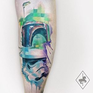 Boba Fett Tattoo by Jason Adelinia #bobafett #stormtrooper #starwars #watercolor #watercolorartist #JasonAdelinia