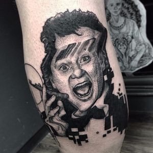 Glitch Billy Murray tattoo by Max Amos. #MaxAmos #blackwork #glitch #pointillism #dotwork #billmurray #actor #celebritytattoo