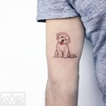 Puppy dog tattoo by Ahmet Cambez #AhmetCambaz #besttattoos #linework #minimal #fineline #petportrait #dog #puppy #cute #color #simple #small #tattoooftheday