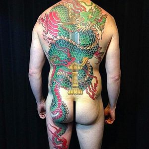 Fudo Sword Tattoo by Yom #fudosword #swordoffudo #fudo #fudomyoo #fudomyoosword #japanese #buddhist #bodysuit #backpiece #Yom