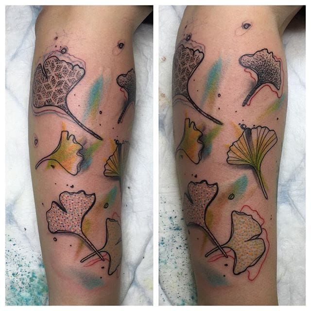 Tattoo uploaded by tattooist_silo • Fallen ginkgo leaves #colortattoo  #fineline #tattoo #tattooartist #tattooist_silo #floral #floraltattoo •  Tattoodo