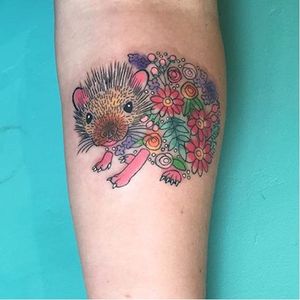 Hedgehog tattoo by Briana Buju. #hedgehog #animal #flower #BrianaBuju