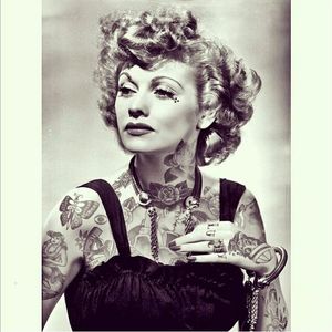 Tattooed Lucille Ball portrait by Cheyenne Randall. #CheyenneRandall #indiangiver #tattooedcelebtity #shopped #photoshop