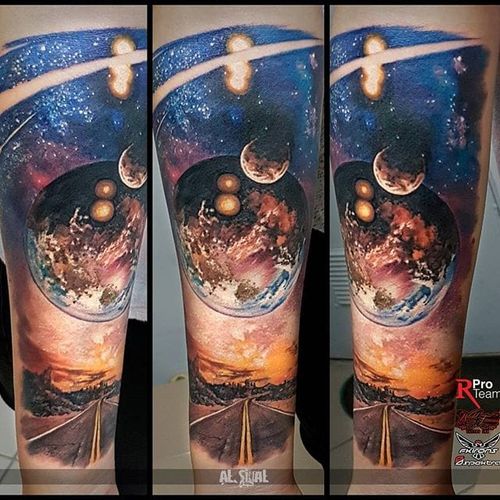 Space Tattoo by Aleksandr Romashev #space #spacetattoo #cosmic #cosmictattoo #galaxy #AleksandrRomashev