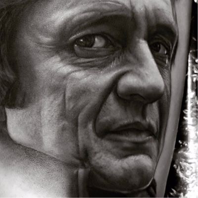 Walk the Line by Ralf Nonnweiler #Ralfnonnweiler #blackandgrey #realism #realistic #hyperrealism #portrait #JohnnyCash #country #countrymusic #musictattoo #music #singer #walktheline #tattoooftheday