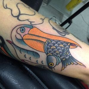 Pelican tattoo by Juan G #Pelican #bird #traditional #JuanG