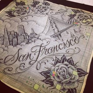 San Fransisco via instagram maryjoytattoo #handkerchief #flashart #art #rose #sanfransisco #goldengatebridge #maryjoy