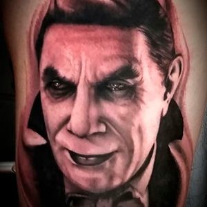 The expression captured in theeyes is incredible Tattoo by Chris Toler #Dracula #vampire #horror #cinema #BramStoker #BelaLugosi #BlackandGrey #blackworker #ChrisToler #realism #portrait