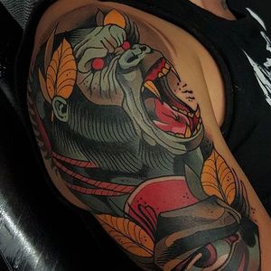 Neo Traditional Gorilla Tattoo by Toni Donaire #Gorilla #GorillaTattoo #NeoTraditionalGorilla #NeoTraditionalTattoo #ToniDonaire