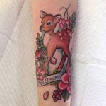 Doe tattoo by Carly Kroll. #CarlyKroll #girly #pinkwork #cute #neotraditional #fawn #deer #neotraditional